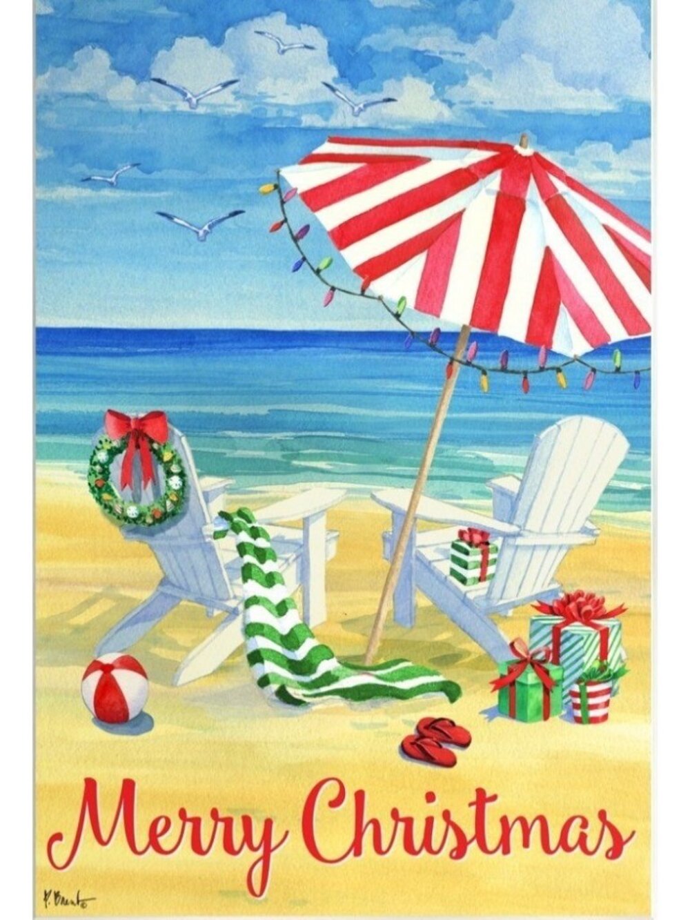 Coastal Holiday Chairs Christmas Beach House Flag 28x40 Nautical Winter Decor